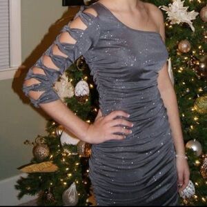 Silver Gray One-Shoulder Mini Dress